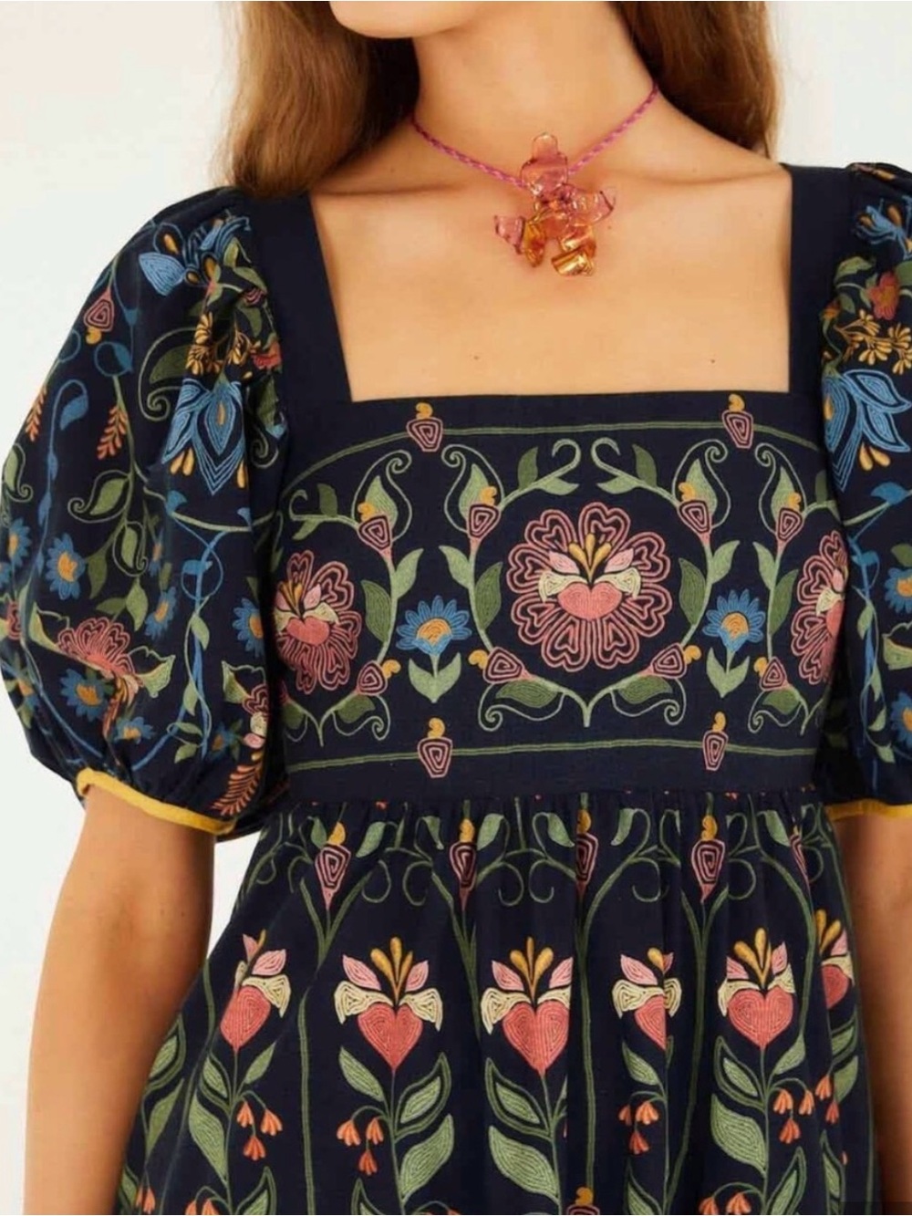 FARM Rio Navy Floral Puff-Sleeve Square Neck Dress - Picture 4 of 5